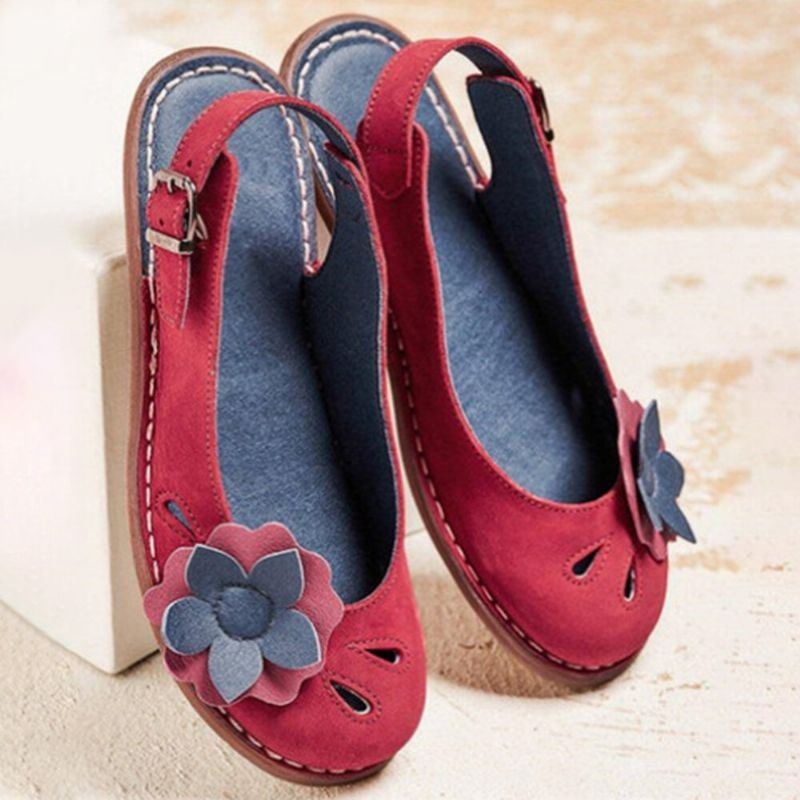 Kobiety Retro Kwiaty Decor Oddychające Casual CZarny Pasek Slingback Flats