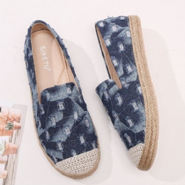 Kobiety Wygodne Denim Ripped Design Espadryle Płaskie Mokasyny