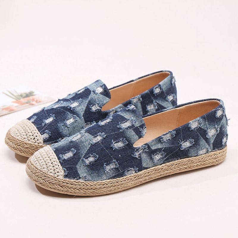 Kobiety Wygodne Denim Ripped Design Espadryle Płaskie Mokasyny