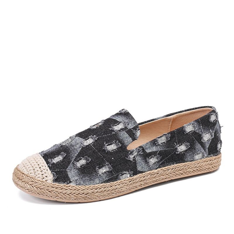 Kobiety Wygodne Denim Ripped Design Espadryle Płaskie Mokasyny