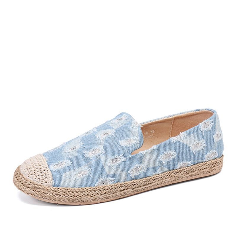 Kobiety Wygodne Denim Ripped Design Espadryle Płaskie Mokasyny