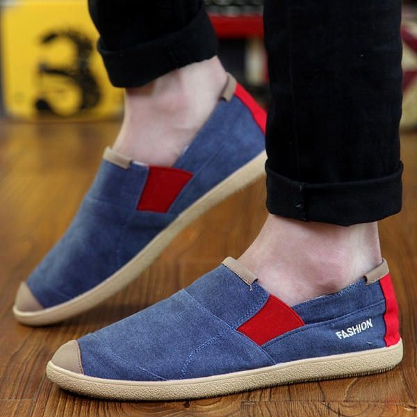 Mężczyźni Casual Outdoor Slip On Canvas Wygodne Płaskie Mokasyny