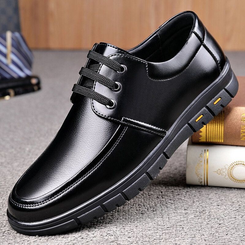 Mężczyźni Ciepła Pluszowa Podszewka Oddychająca Antypoślizgowa Skóra Bydlęca Business Casual Shoes