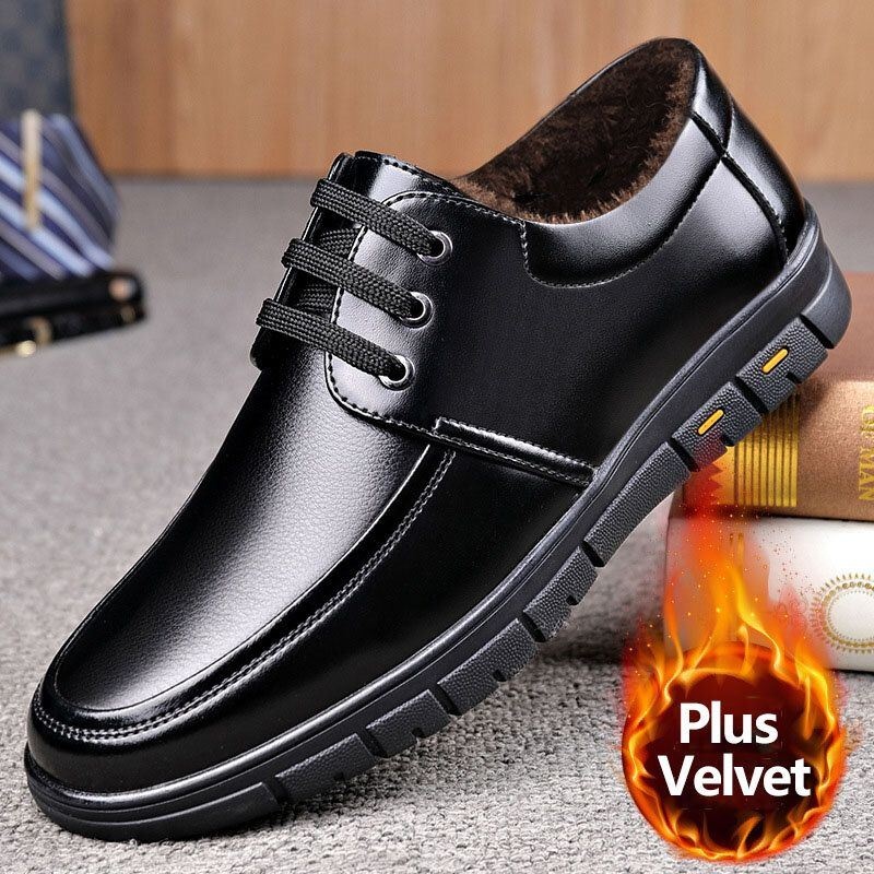 Mężczyźni Ciepła Pluszowa Podszewka Oddychająca Antypoślizgowa Skóra Bydlęca Business Casual Shoes