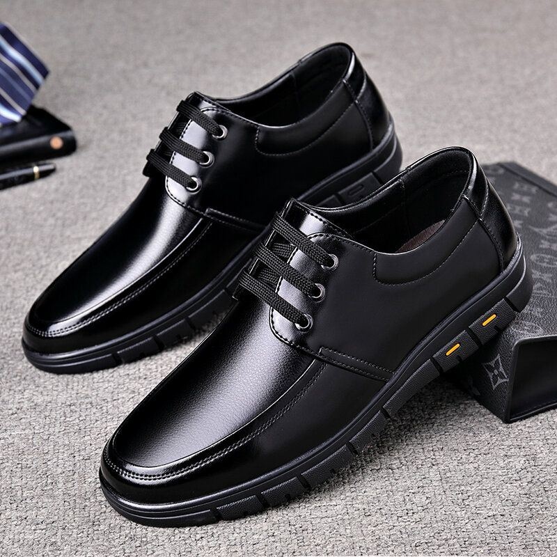 Mężczyźni Ciepła Pluszowa Podszewka Oddychająca Antypoślizgowa Skóra Bydlęca Business Casual Shoes