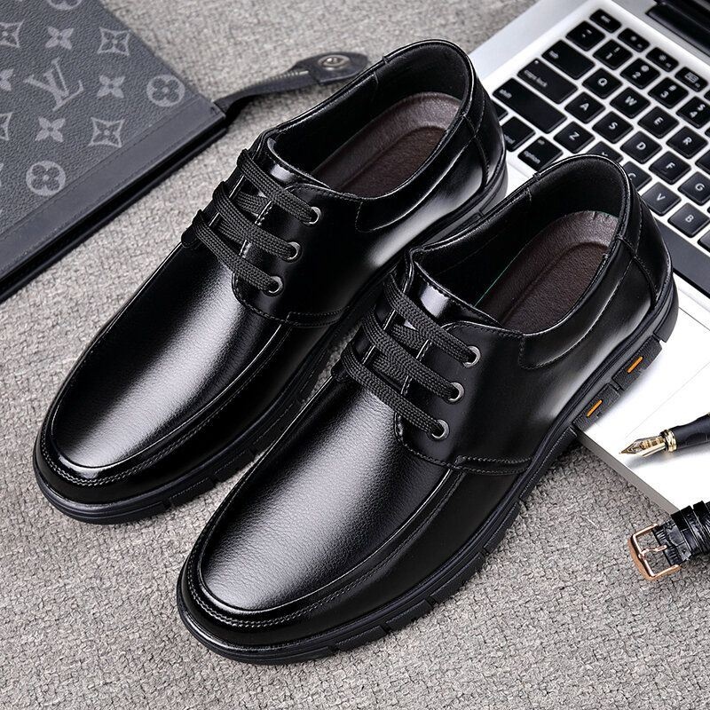 Mężczyźni Ciepła Pluszowa Podszewka Oddychająca Antypoślizgowa Skóra Bydlęca Business Casual Shoes