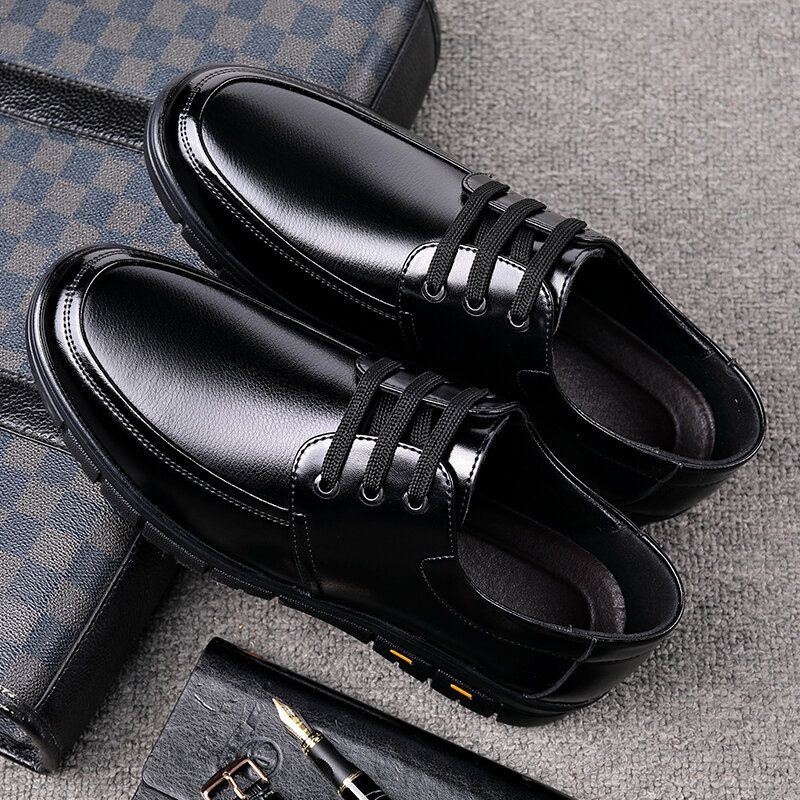 Mężczyźni Ciepła Pluszowa Podszewka Oddychająca Antypoślizgowa Skóra Bydlęca Business Casual Shoes