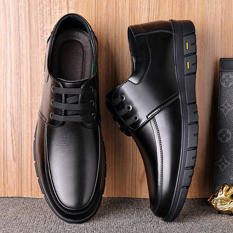 Mężczyźni Ciepła Pluszowa Podszewka Oddychająca Antypoślizgowa Skóra Bydlęca Business Casual Shoes