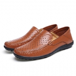 Mężczyźni Mieszkania Casual Outdoor Leather Slip-on Hollow Out Flats Shoes