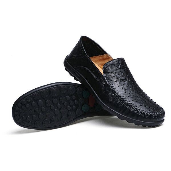 Mężczyźni Mieszkania Casual Outdoor Leather Slip-on Hollow Out Flats Shoes