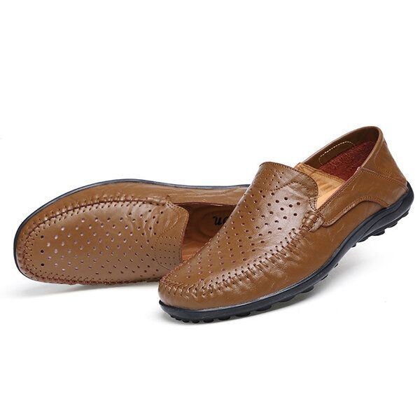 Mężczyźni Mieszkania Casual Outdoor Leather Slip-on Hollow Out Flats Shoes