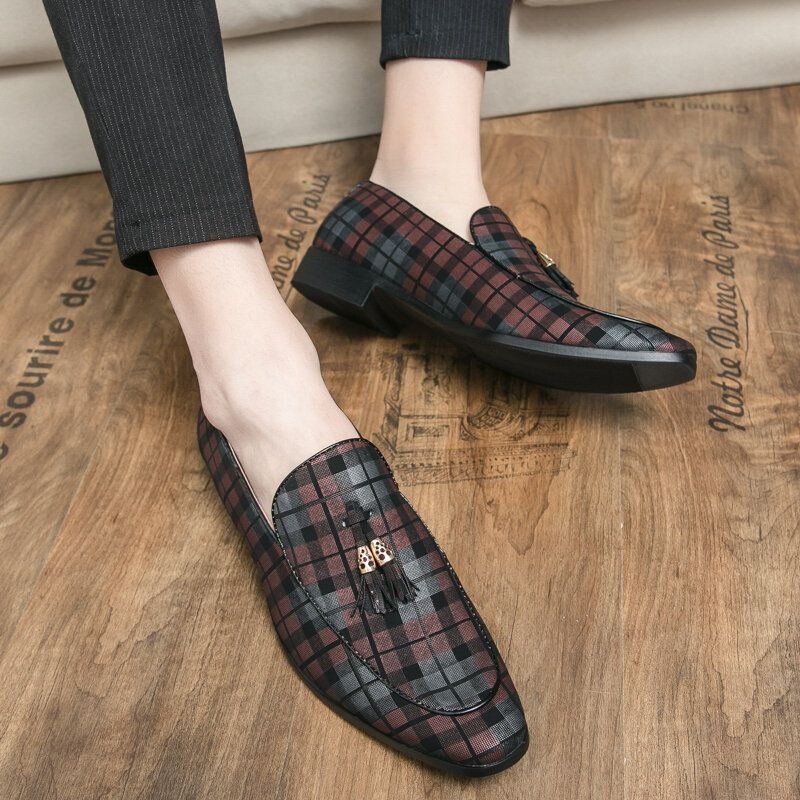 Mężczyźni Oddychający Wzór Kraty Z Mikrofibry Miękka Podeszwa Slip On Casual Business Shoes