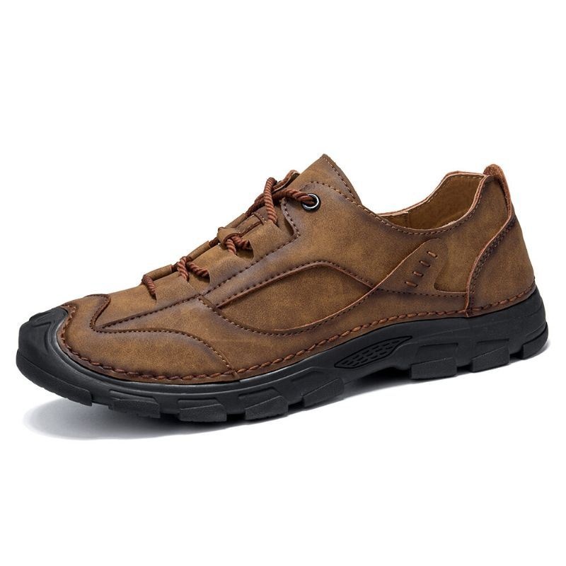 Mężczyźni Outdoor Stitching Skórzane Antypoślizgowe Miękkie Podeszwy Retro Casual Shoes