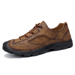 Mężczyźni Outdoor Stitching Skórzane Antypoślizgowe Miękkie Podeszwy Retro Casual Shoes