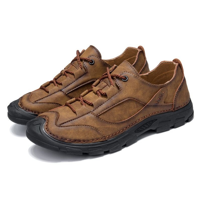 Mężczyźni Outdoor Stitching Skórzane Antypoślizgowe Miękkie Podeszwy Retro Casual Shoes