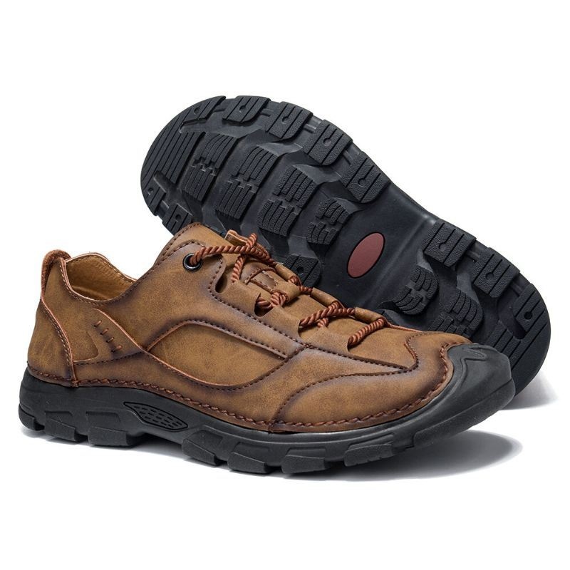 Mężczyźni Outdoor Stitching Skórzane Antypoślizgowe Miękkie Podeszwy Retro Casual Shoes