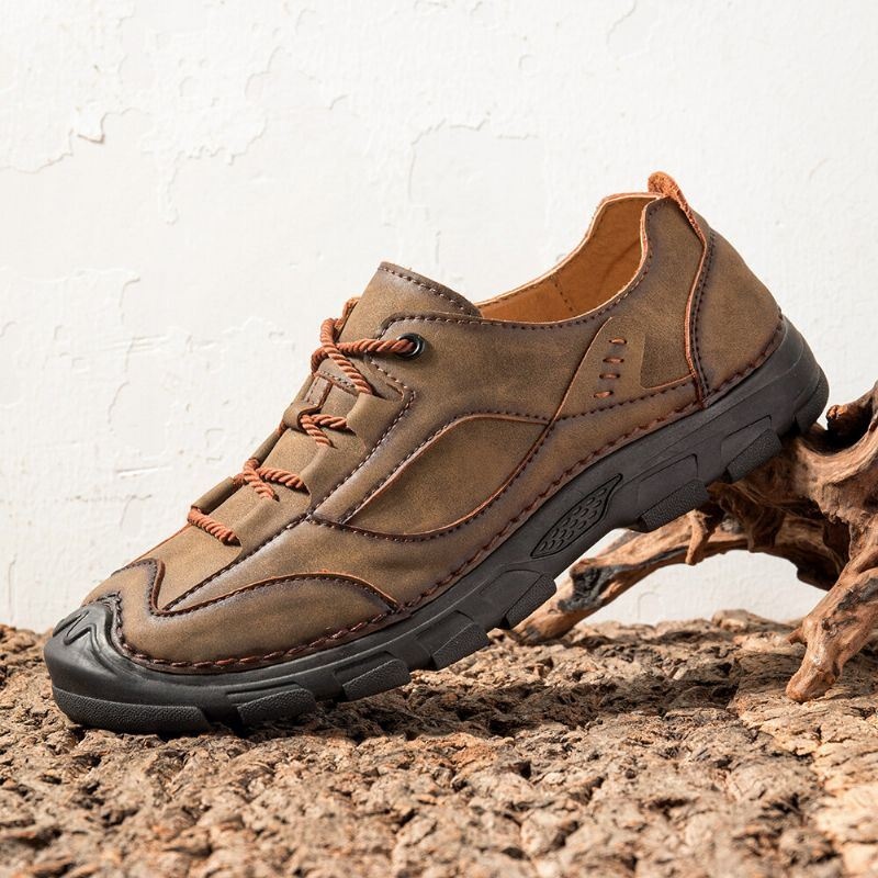 Mężczyźni Outdoor Stitching Skórzane Antypoślizgowe Miękkie Podeszwy Retro Casual Shoes