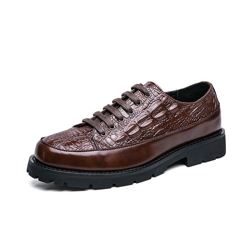 Mężczyźni Retro Crocodile Tłoczenie Lace Up Dress Casual Shoes