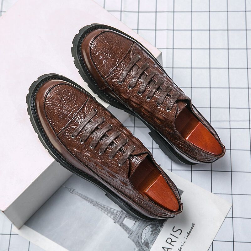 Mężczyźni Retro Crocodile Tłoczenie Lace Up Dress Casual Shoes