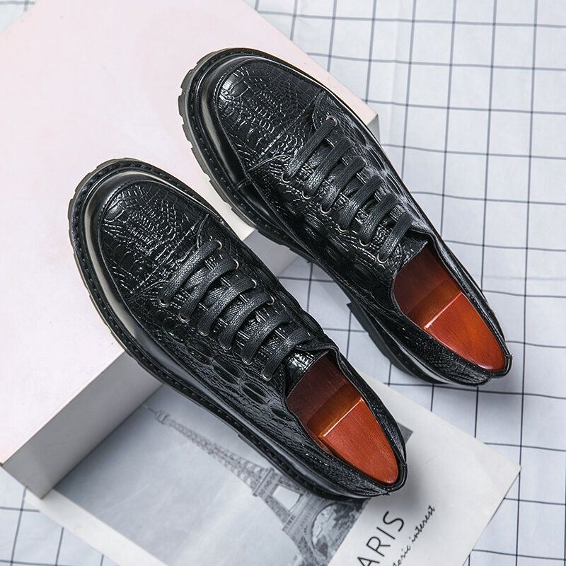 Mężczyźni Retro Crocodile Tłoczenie Lace Up Dress Casual Shoes