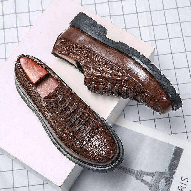 Mężczyźni Retro Crocodile Tłoczenie Lace Up Dress Casual Shoes