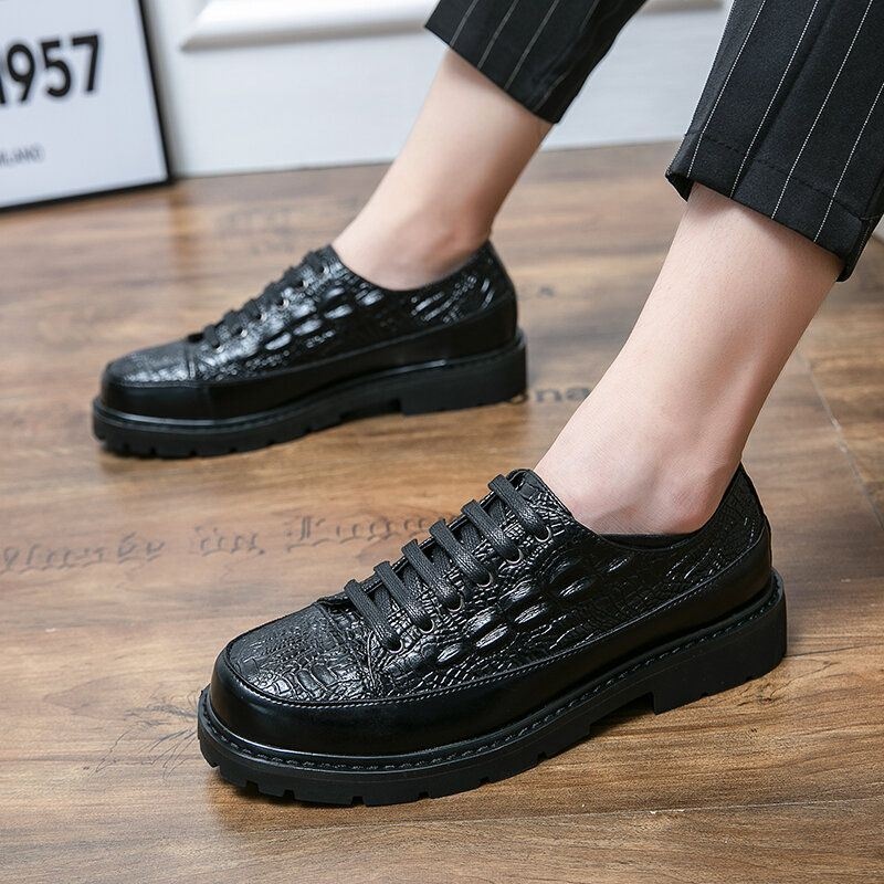 Mężczyźni Retro Crocodile Tłoczenie Lace Up Dress Casual Shoes