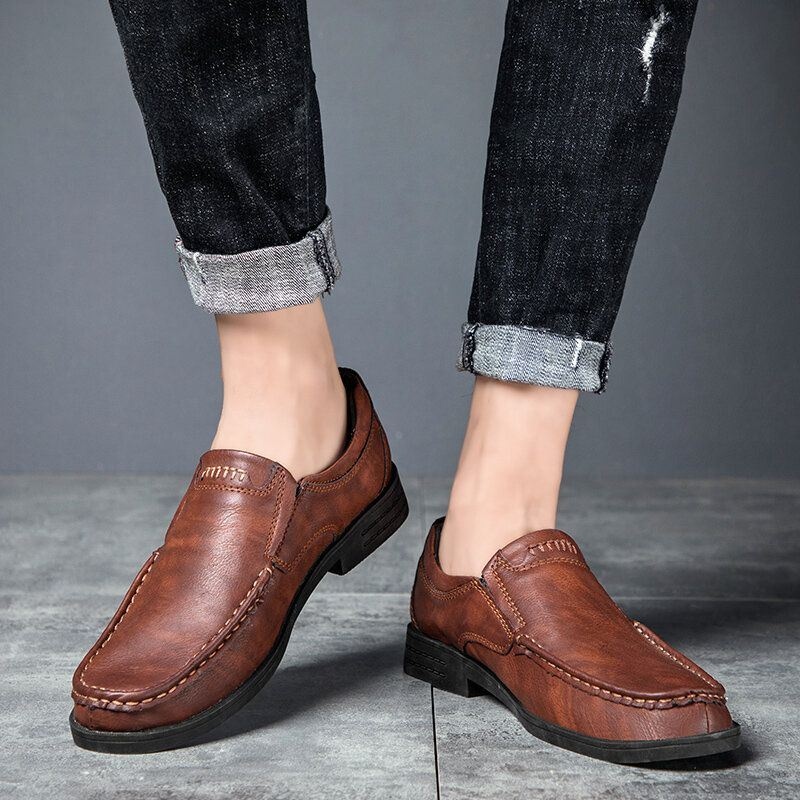 Mężczyźni Retro Skóra Bydlęca Antypoślizgowa Slip On Casual Shoes