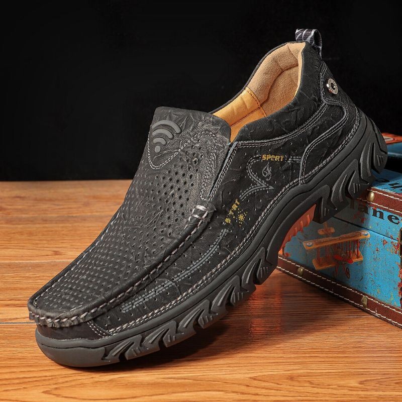 Mężczyźni Skóra Bydlęca Hollow Antypoślizgowe Outdoor Business Casual Slip On Leather Shoes