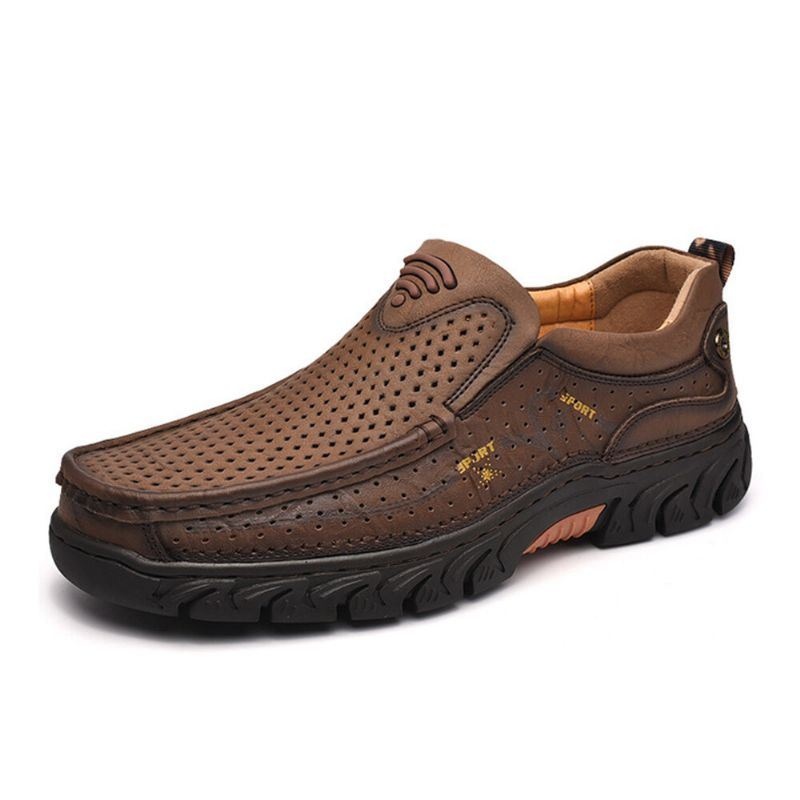 Mężczyźni Skóra Bydlęca Hollow Antypoślizgowe Outdoor Business Casual Slip On Leather Shoes