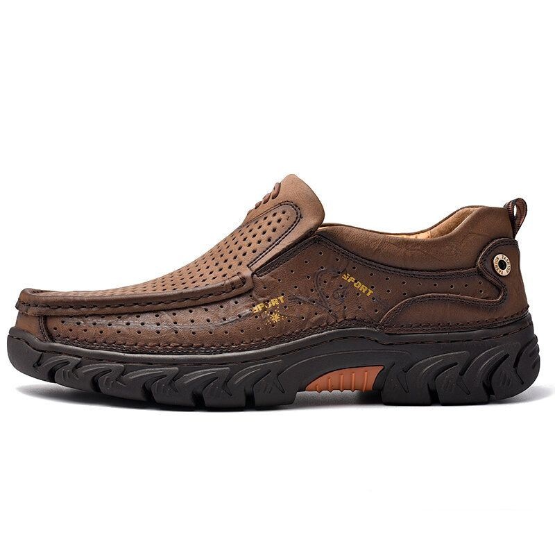 Mężczyźni Skóra Bydlęca Hollow Antypoślizgowe Outdoor Business Casual Slip On Leather Shoes