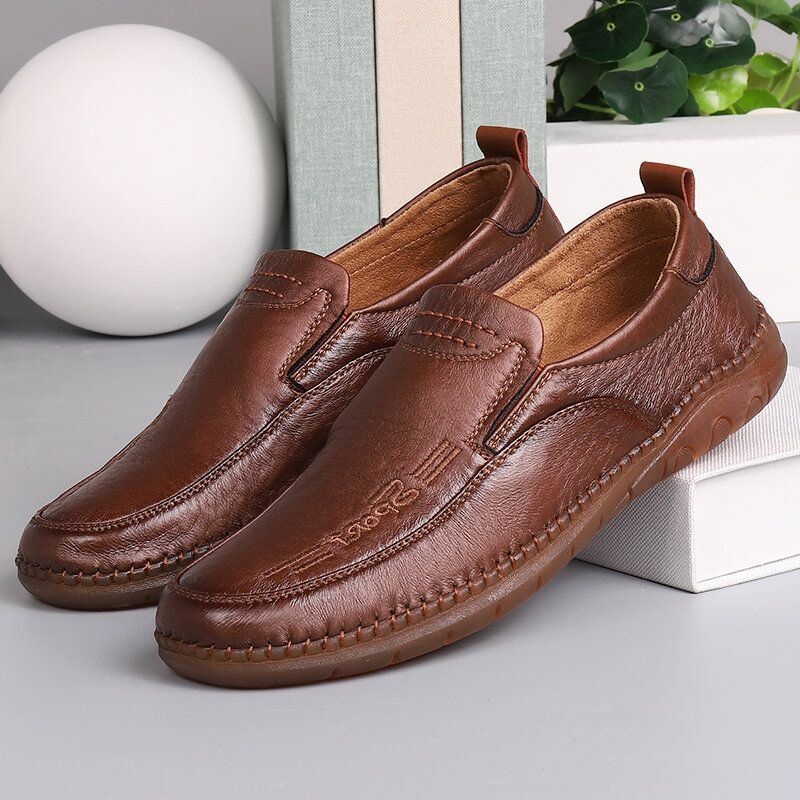 Mężczyźni Skóra Z Mikrofibry Oddychające Szwy Ręczne Miękka Podeszwa Stare Peking Casual Business Shoes