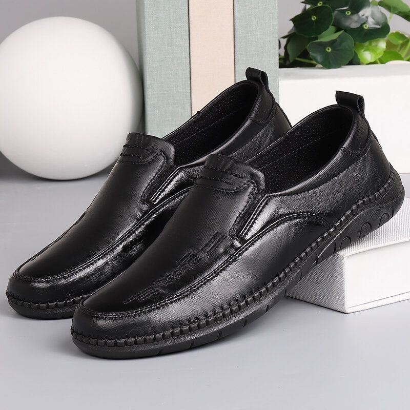 Mężczyźni Skóra Z Mikrofibry Oddychające Szwy Ręczne Miękka Podeszwa Stare Peking Casual Business Shoes