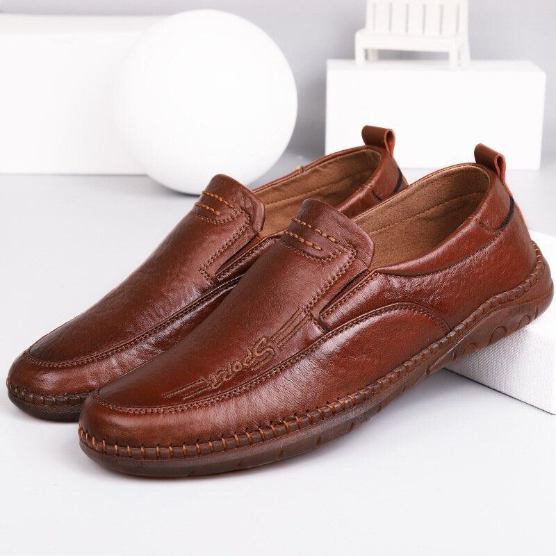 Mężczyźni Skóra Z Mikrofibry Oddychające Szwy Ręczne Miękka Podeszwa Stare Peking Casual Business Shoes