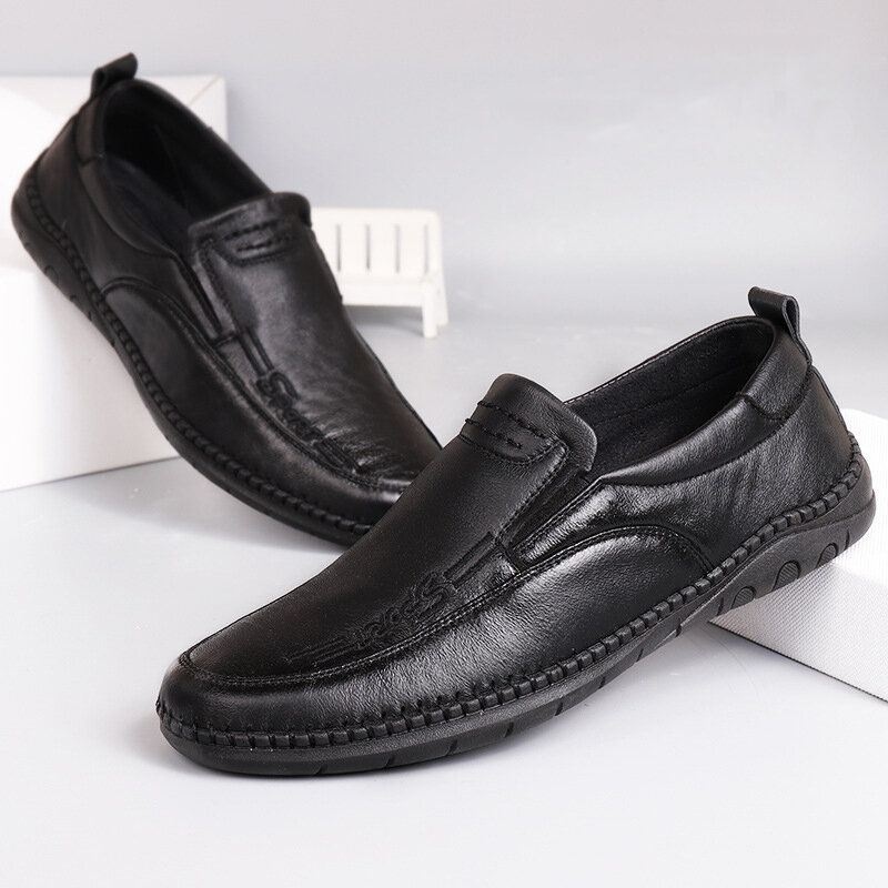 Mężczyźni Skóra Z Mikrofibry Oddychające Szwy Ręczne Miękka Podeszwa Stare Peking Casual Business Shoes