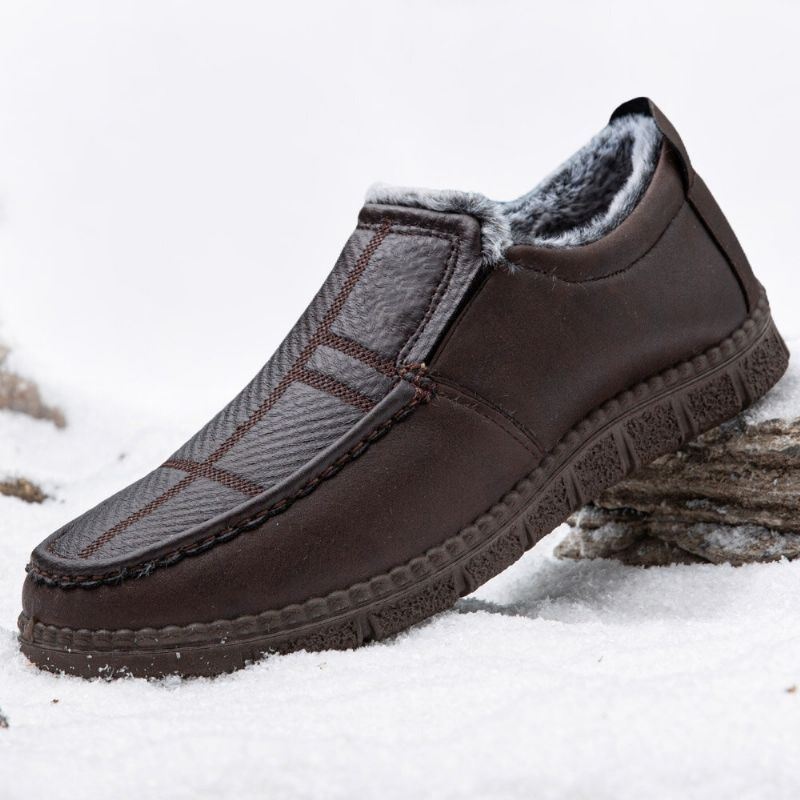 Mężczyźni Skórzana Antypoślizgowa Ciepła Podszewka Miękka Podeszwa Solidne Wygodne Slip On Outdoor Casual Snow Shoes