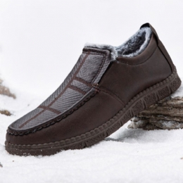 Mężczyźni Skórzana Antypoślizgowa Ciepła Podszewka Miękka Podeszwa Solidne Wygodne Slip On Outdoor Casual Snow Shoes