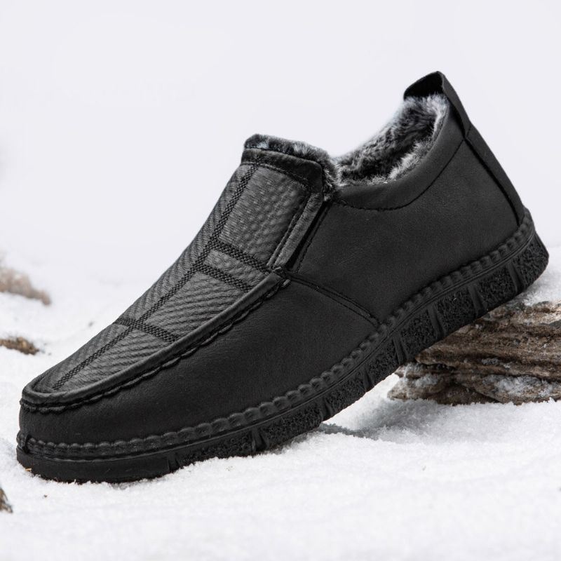 Mężczyźni Skórzana Antypoślizgowa Ciepła Podszewka Miękka Podeszwa Solidne Wygodne Slip On Outdoor Casual Snow Shoes