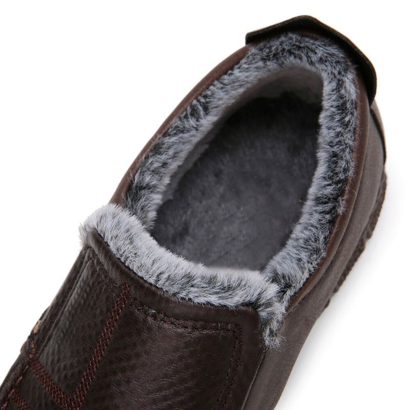 Mężczyźni Skórzana Antypoślizgowa Ciepła Podszewka Miękka Podeszwa Solidne Wygodne Slip On Outdoor Casual Snow Shoes