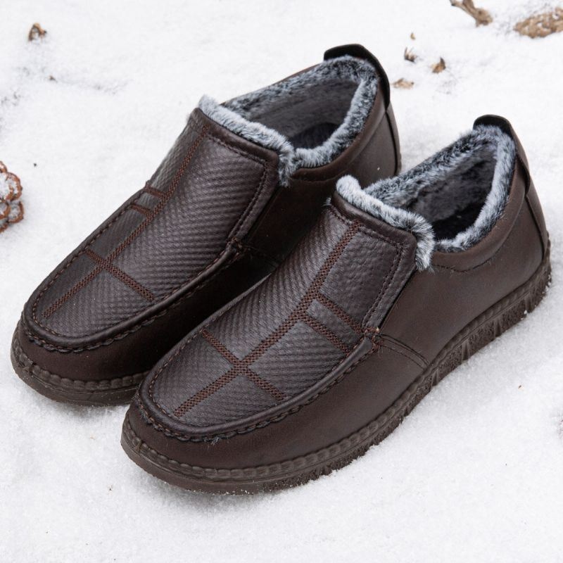 Mężczyźni Skórzana Antypoślizgowa Ciepła Podszewka Miękka Podeszwa Solidne Wygodne Slip On Outdoor Casual Snow Shoes