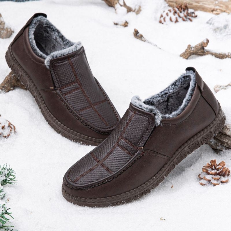 Mężczyźni Skórzana Antypoślizgowa Ciepła Podszewka Miękka Podeszwa Solidne Wygodne Slip On Outdoor Casual Snow Shoes