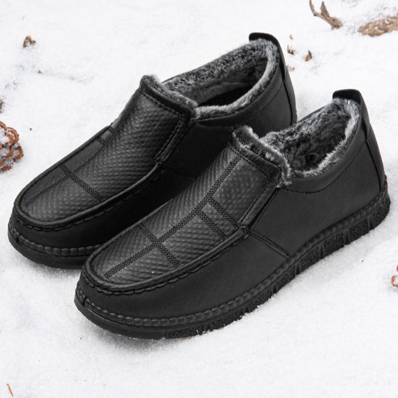 Mężczyźni Skórzana Antypoślizgowa Ciepła Podszewka Miękka Podeszwa Solidne Wygodne Slip On Outdoor Casual Snow Shoes