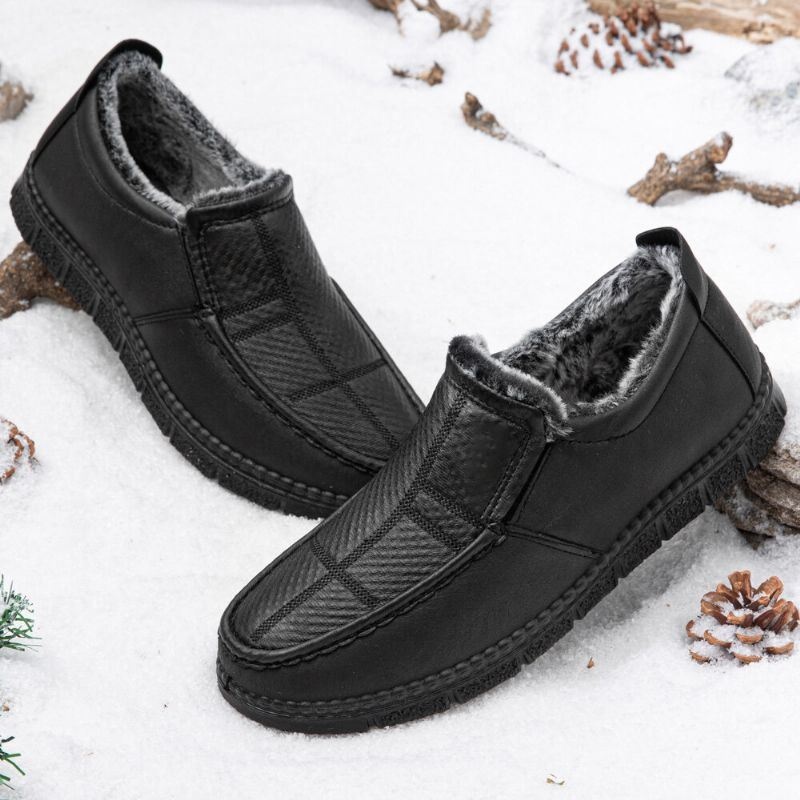 Mężczyźni Skórzana Antypoślizgowa Ciepła Podszewka Miękka Podeszwa Solidne Wygodne Slip On Outdoor Casual Snow Shoes