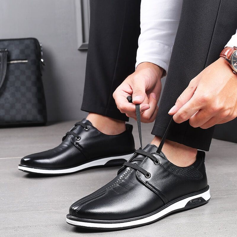 Mężczyźni Wygodne Skórzane Z Mikrofibry Miękka Podeszwa Antypoślizgowe Business Casual Shoes