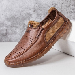 Męska Mikrofibra Hollow Out Oddychająca Ręcznie Szyta Miękka Podeszwa Slip On Casual Shoes