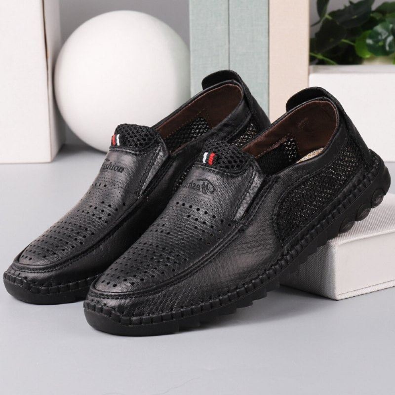 Męska Mikrofibra Hollow Out Oddychająca Ręcznie Szyta Miękka Podeszwa Slip On Casual Shoes