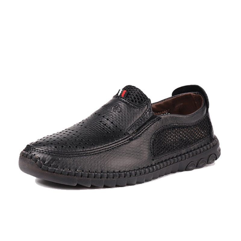 Męska Mikrofibra Hollow Out Oddychająca Ręcznie Szyta Miękka Podeszwa Slip On Casual Shoes