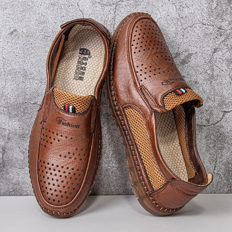 Męska Mikrofibra Hollow Out Oddychająca Ręcznie Szyta Miękka Podeszwa Slip On Casual Shoes