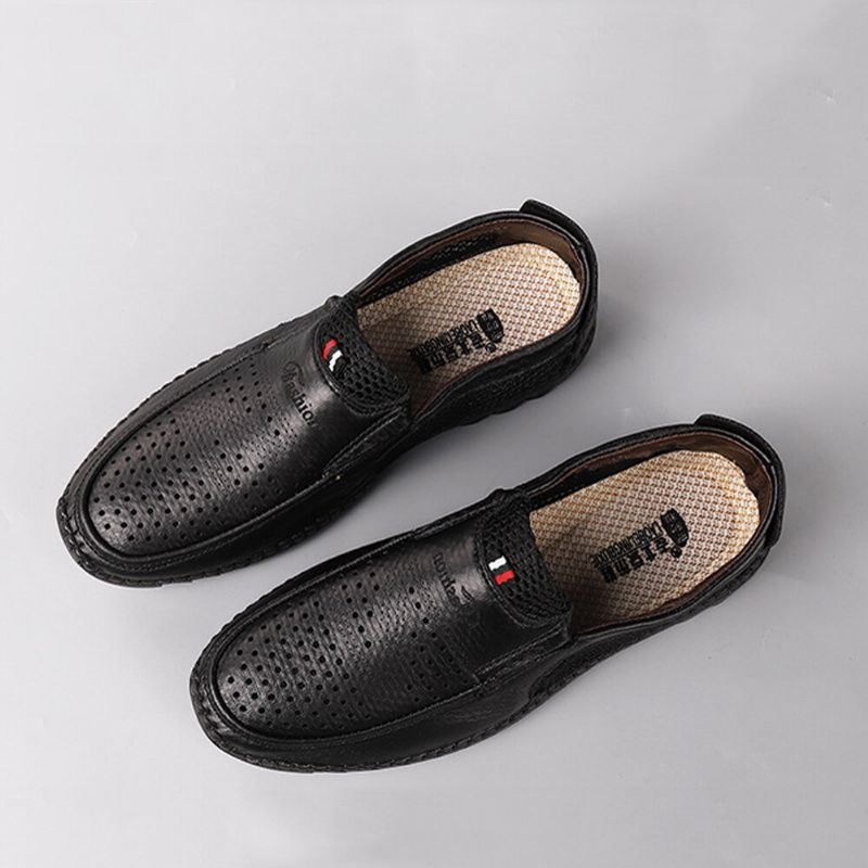 Męska Mikrofibra Hollow Out Oddychająca Ręcznie Szyta Miękka Podeszwa Slip On Casual Shoes