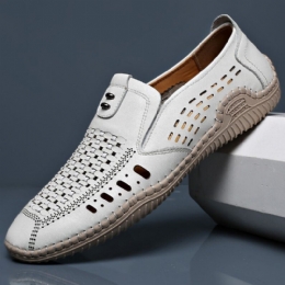 Męska Mikrofibra Hollow Out Oddychające Szwy Ręczne Miękkie Dno Slip On Casual Shoes