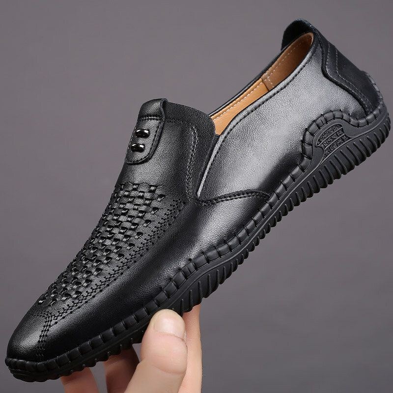 Męska Mikrofibra Hollow Out Oddychające Szwy Ręczne Miękkie Dno Slip On Casual Shoes